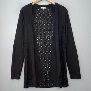 Maurices Cardigan Womens Size Medium Black Sweater Pointelle Knit Dark Romantic